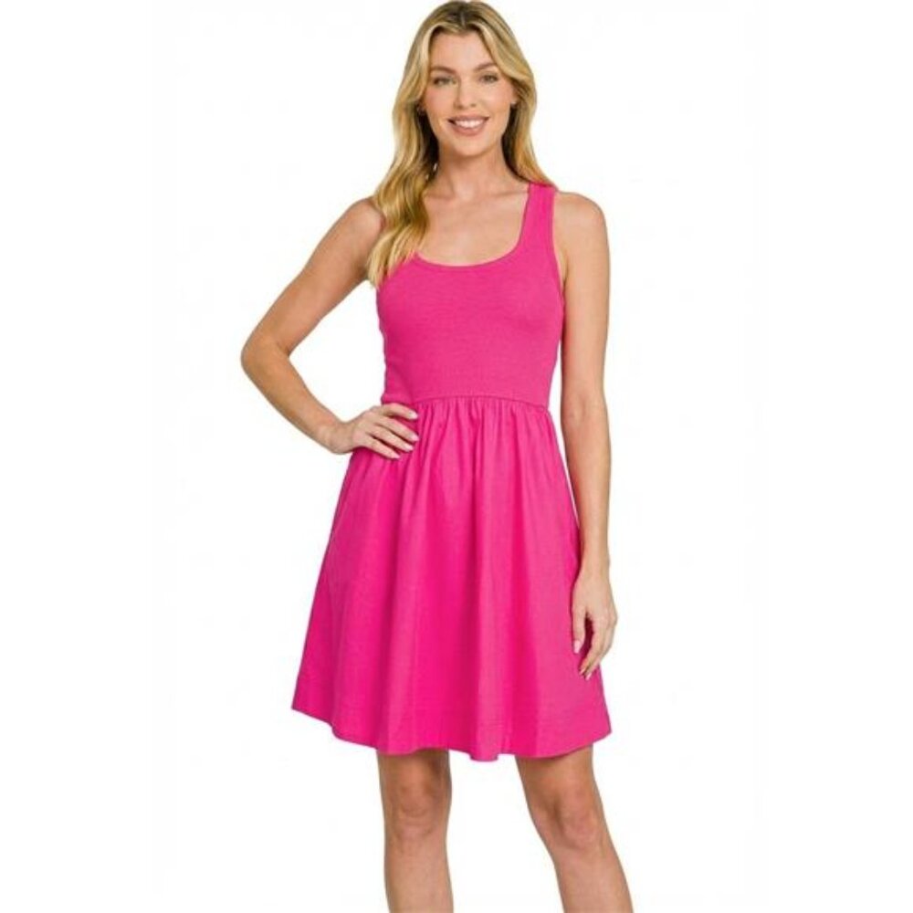 Zenana Combined Knit & Woven Midi Dress